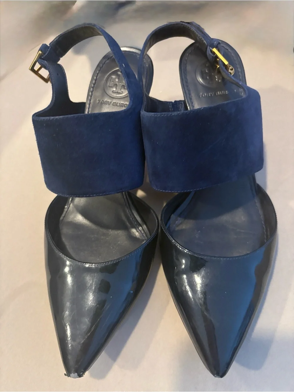 Tory Burch Patent Leather Cutout Accent Slingback Pumps